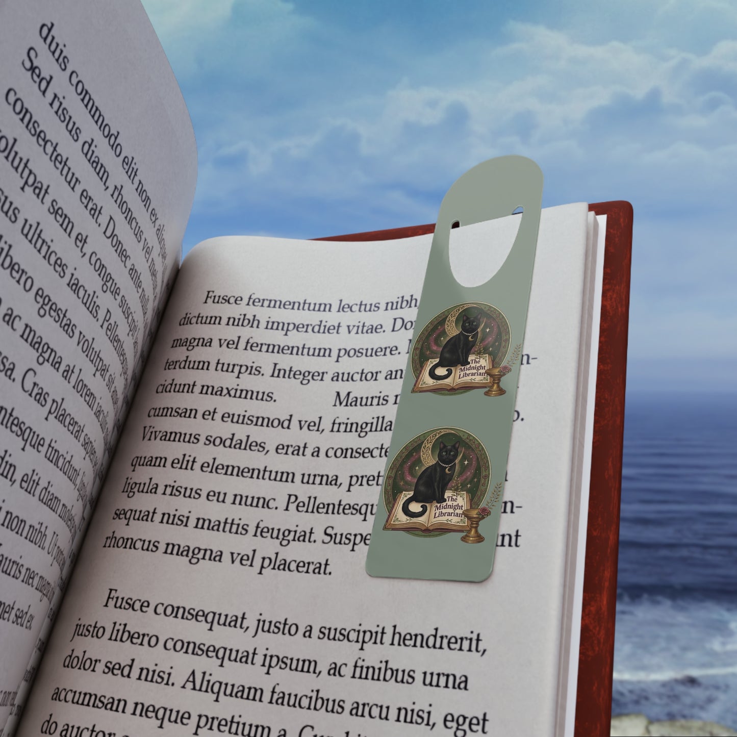 Metal Bookmark — Vintage Black Cat Reading Design