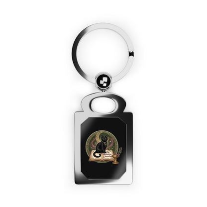 Black Cat Rectangle Photo Keyring — Cute Witchy Cat Keychain Gift