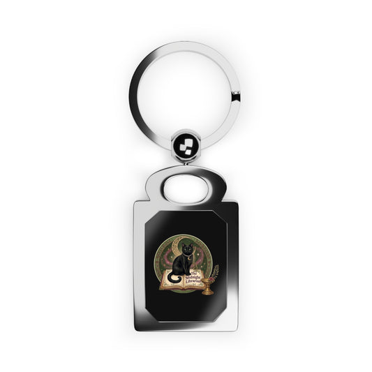 Black Cat Rectangle Photo Keyring — Cute Witchy Cat Keychain Gift