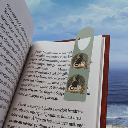 Metal Bookmark — Vintage Black Cat Reading Design