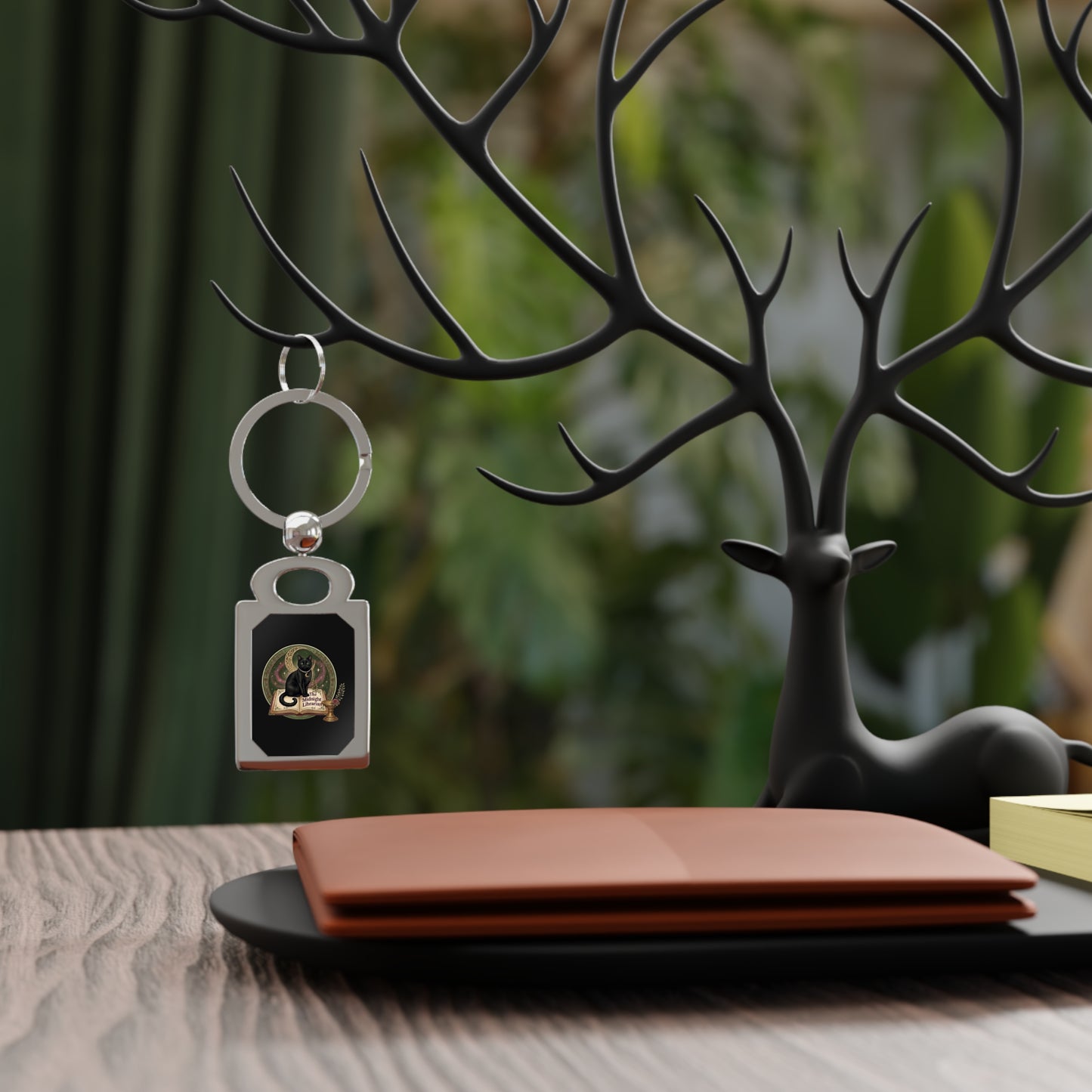 Black Cat Rectangle Photo Keyring — Cute Witchy Cat Keychain Gift