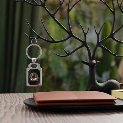 Black Cat Rectangle Photo Keyring — Cute Witchy Cat Keychain Gift