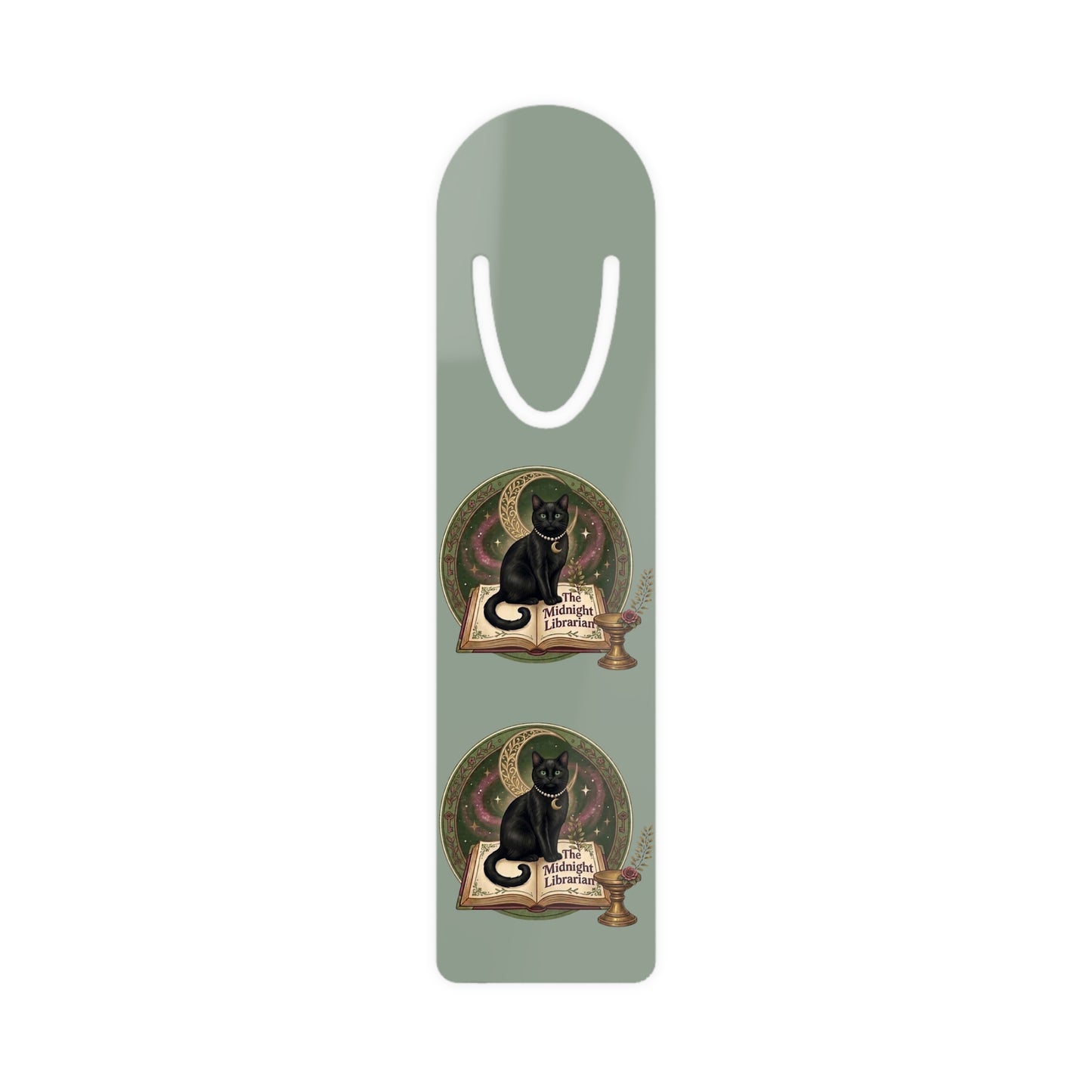 Metal Bookmark — Vintage Black Cat Reading Design